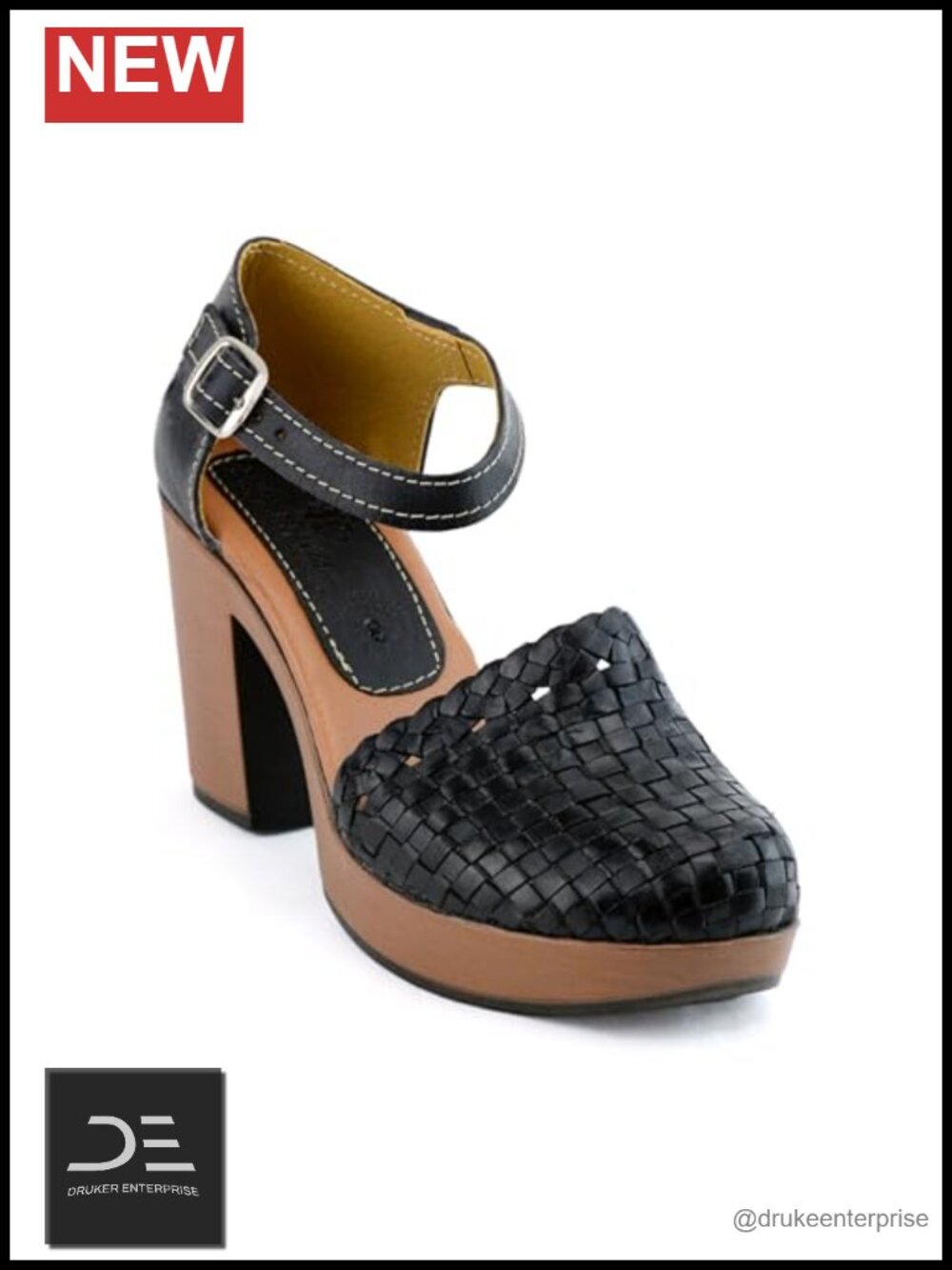Handmade Mexican Leather Woven Platform Heels Sandals Women 3.5" Heel